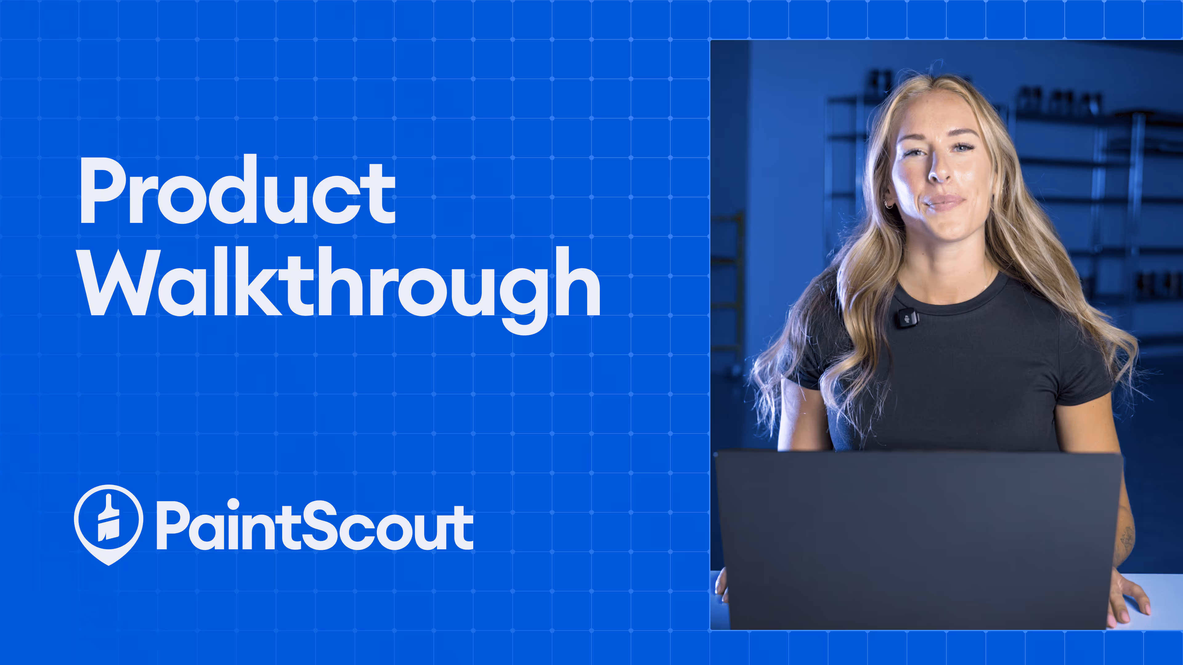 PaintScout product walkthrough video thumbnail featuring a team member demonstrating the painting estimating software
