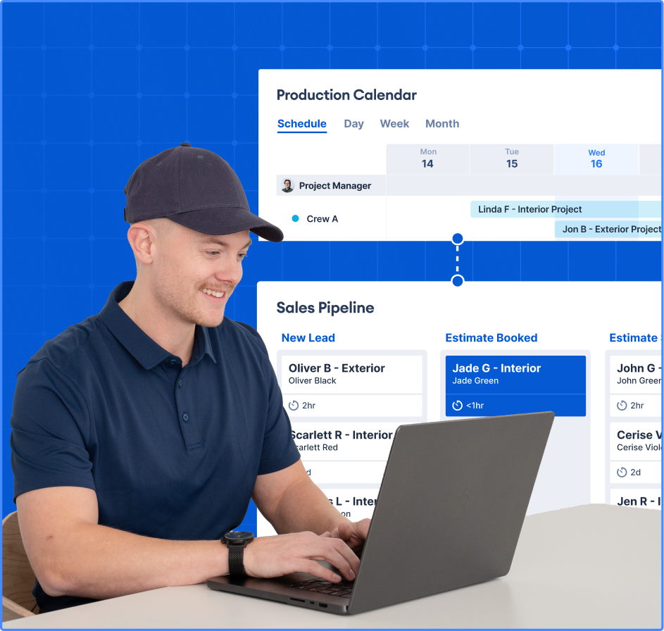 PaintScout Operations dashboard showing CRM deals pipeline and production management